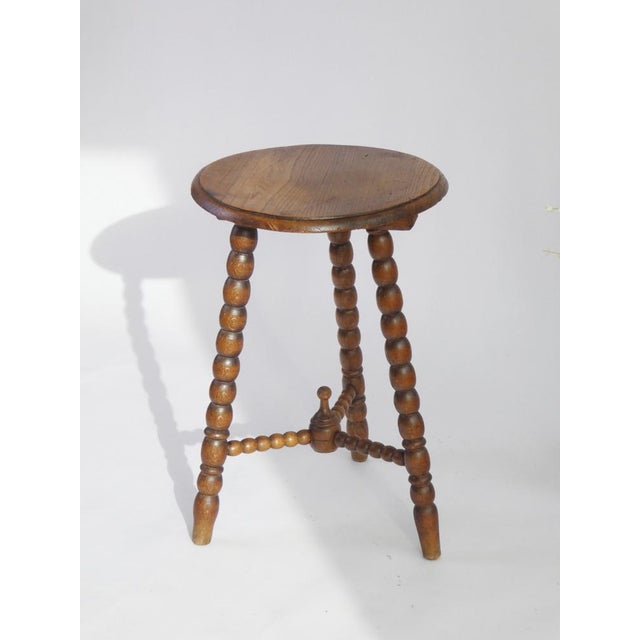 1920s Antique French Round Wooden Bobbin Side Table or Stool, 1920s For Sale - Image 5 of 10