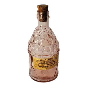 1920s Grandma Wheaton's Red Wine Vinegar Pink Glass Bottle With Label