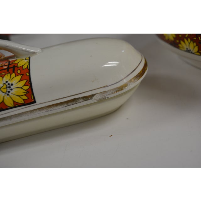 Vintage Nouvelles Usines Du Nord St. Amand France Ceramic Vibrant Floral Wash Basin & Ewer W/ Soap Dish For Sale - Image 14 of 18