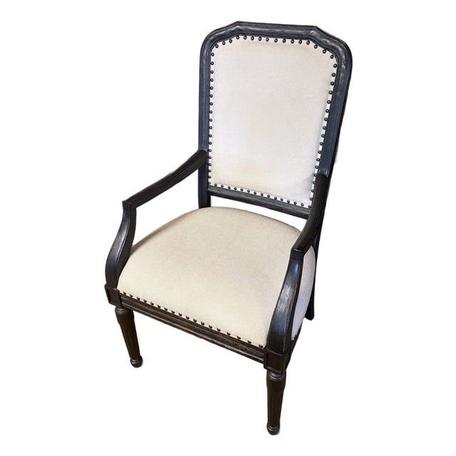 Hooker Furniture Desk/Dining/Accent Chair With Wood Arm and Oatmeal Upholstery, Nail Head Accents. For Sale