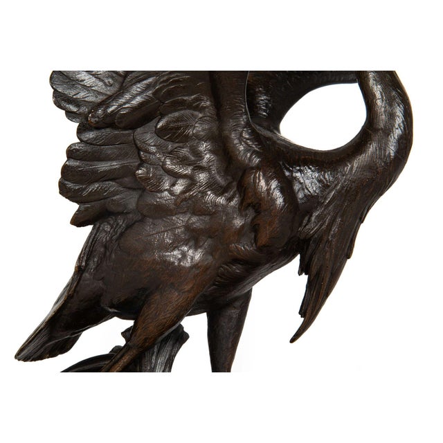 Brown Rare French Bronze Sculpture Heron and Frog by Henri Alfred Jacquemart For Sale - Image 8 of 18