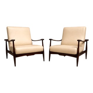 Brazilian Modern Pair of “Canoa” Armchairs in Rosewood & Leather, Liceu De Artes, 1960s For Sale