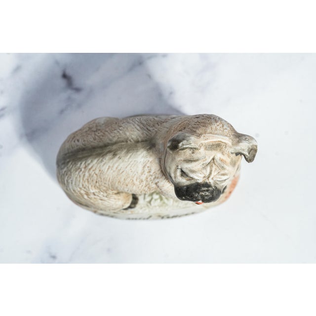 White Amazing Antique Hand Painted English Pug Dog Porcelain Figurine Statue For Sale - Image 8 of 13