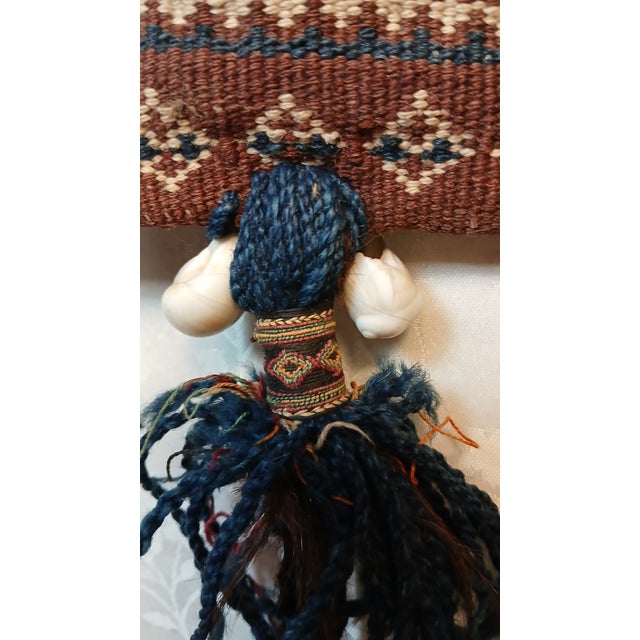 Antique Baluch Tribal Salt Bag With Cowrie Shell Tassels in Brown & Indigo For Sale - Image 13 of 18
