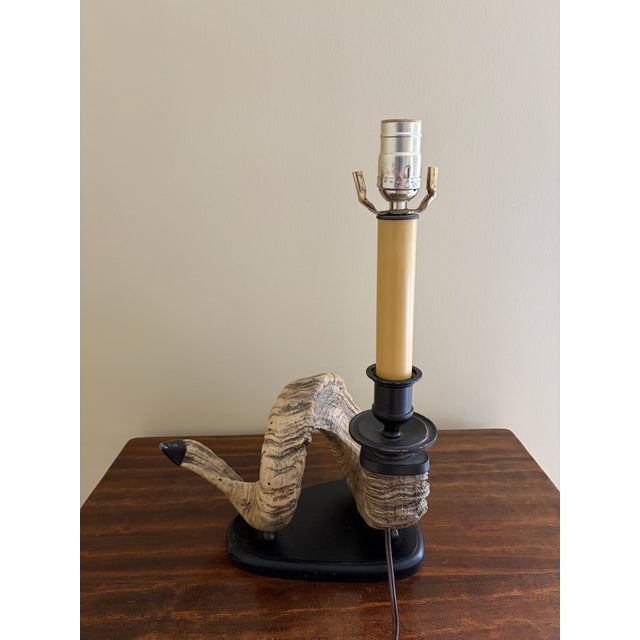 Wood Vintage Ram’s Horn Table Lamp – Rustic English Country House Style Lighting For Sale - Image 7 of 10