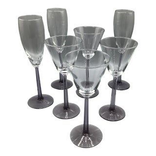 Amethyst Octagonal Stem 4 Champagne and 4 Wine Glasses-Set of 8 For Sale