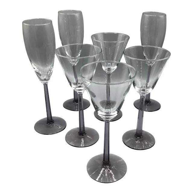 Amethyst Octagonal Stem 4 Champagne and 4 Wine Glasses-Set of 8 For Sale