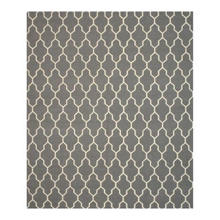 56x8 Gray Hand-Knotted Wool Trellis Linkage Geometric Modern Carpet Rug For Sale