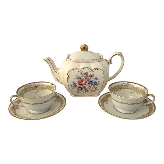 Vintage Floral "Tea for Two" Tea Set, 5 PCS For Sale