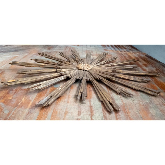 Gold 19th or 20th Century Italian Baroque Style Giltwood Carved Sunburst For Sale - Image 8 of 18