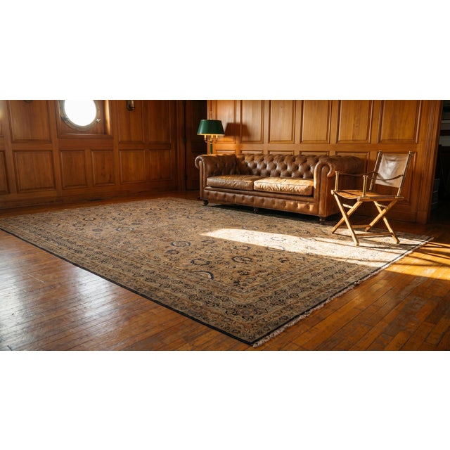 Luxurious Beige Background With Special Allover-Floral Design Antique Persian Kirman Rug For Sale - Image 14 of 15