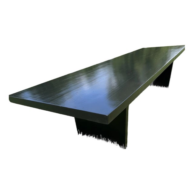 Black Lacquer Banquet Dining Table or Conference Table or Communal Table Solid Wood Rustic Chic For Sale