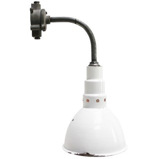 Vintage Industrial Cast Iron & White Enamel Wall Lights by Benjamin Usa for Benjamin Electric Manufacturing Company For Sale