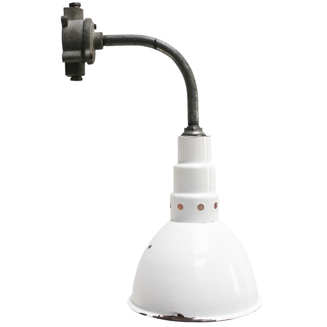 Vintage Industrial Cast Iron & White Enamel Wall Lights by Benjamin Usa for Benjamin Electric Manufacturing Company For Sale