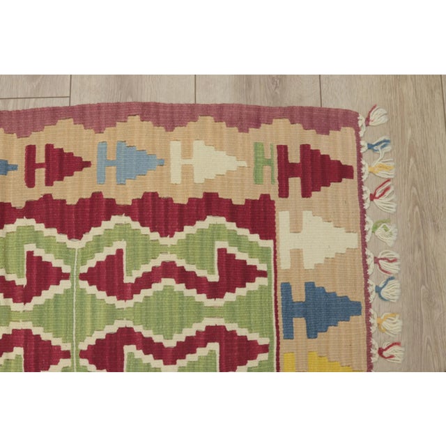 Beige 1970s Turkish Vintage Rams Horn Design Ikat Beige Hand Knotted Kilim Rug For Sale - Image 8 of 12