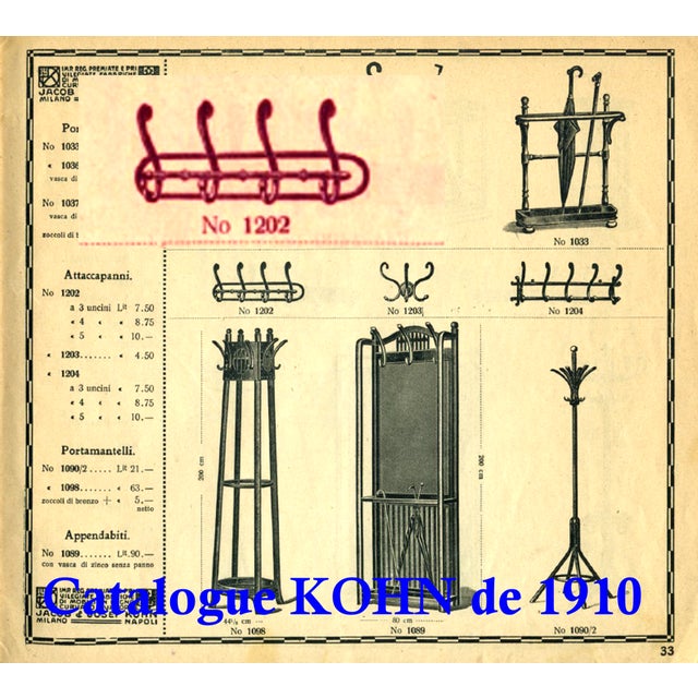 1900 - 1909 Art Nouveau Wall-Mounted Coat Rack in Bentwood by Kohn, 1905 For Sale - Image 5 of 7