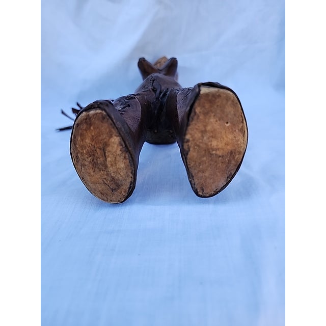 Mid 20th Century Mid 20th Century Authentic Hand-Carved African Tribal Fertility Figure – Solid Wood Leather For Sale - Image 5 of 7