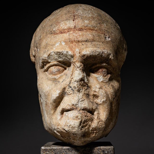 Marble & Granite Head of an Elderly Man, 1800s For Sale - Image 6 of 7