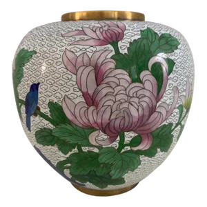 Vintage Chinoiserie Zi Jin Cheng Floral Butterfly Cloisonné Vase