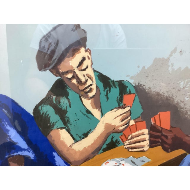 Mid 20th Century Color Block Print Signed Tromka Two Men Playing Cards For Sale - Image 4 of 9