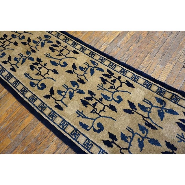 Textile 1930s Beige Field Foliate Modern Deco Antique Chinese Peking Rug Hallway Runner For Sale - Image 7 of 10
