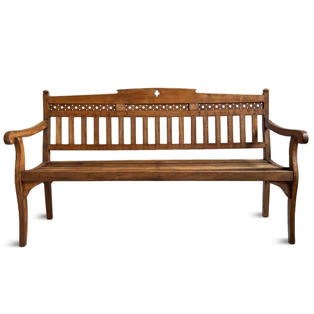Mid 20th Century Vintage Colonial Teak Slat Bench For Sale - Image 5 of 5