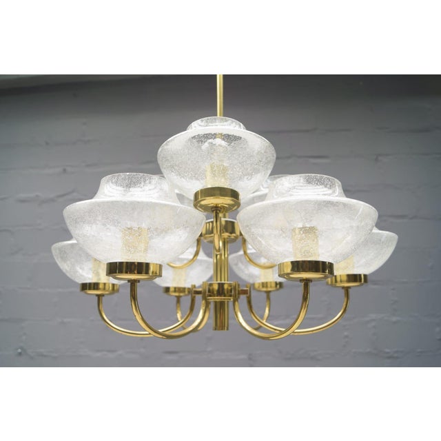 Gold Vintage Glass and Brass Chandelier with Nine Heads, 1960s For Sale - Image 8 of 14