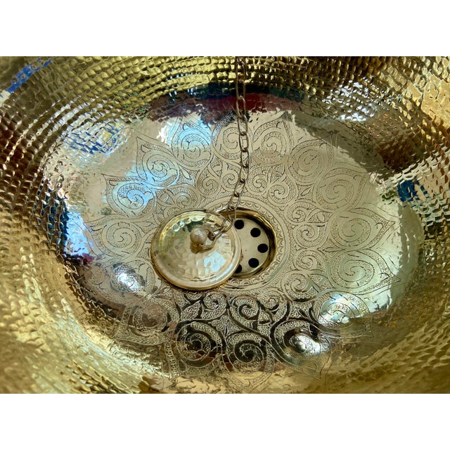 2020s Engraved Moroccan Brass Sink Basin & Faucet Bathroom Set - 2 Pieces For Sale - Image 5 of 8