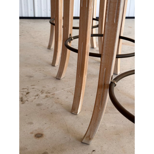 1980s Vintage Coastal Regency Cerused Carved Shell Scalloped Back Barstool’s-Set of Three For Sale - Image 5 of 12