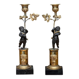 Early 19th Century French Empire Figural Bronze Candlesticks