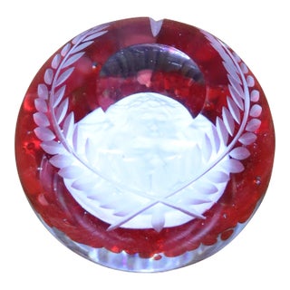 Ruby Red Intaglio Religious Art Glass Paperweight With Christ Portrait For Sale