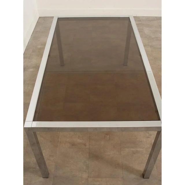 Mid-Century Glass & Chrome Dining Table in the Manner of Baughman For Sale - Image 4 of 13