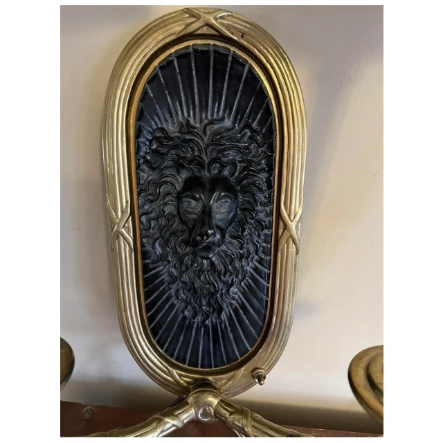 E.F. Chapman Pair Chapman 1991 Solid Brass Neoclassical Ebony Lions Head Wall Sconces For Sale - Image 4 of 13