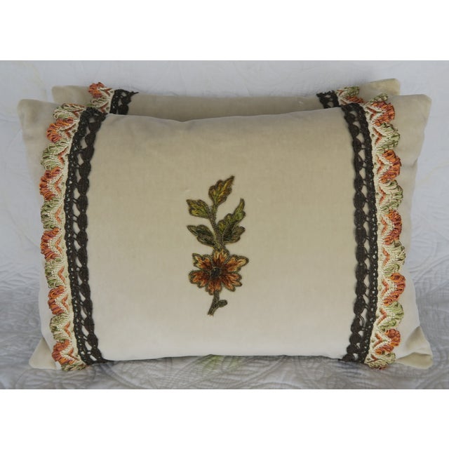 Custom Accent Pillows With Antique Flower Appliques Pair Chairish