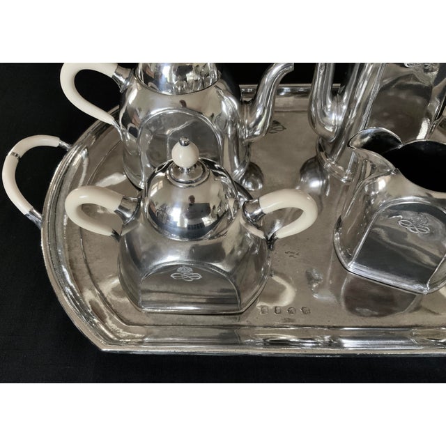 Silver 1950s Ocean Liner Silver Plated Pewter Tea Service Maritime Tea Set Cosulich Line Cosi Tabellini Italy - Set of 5 For Sale - Image 8 of 11
