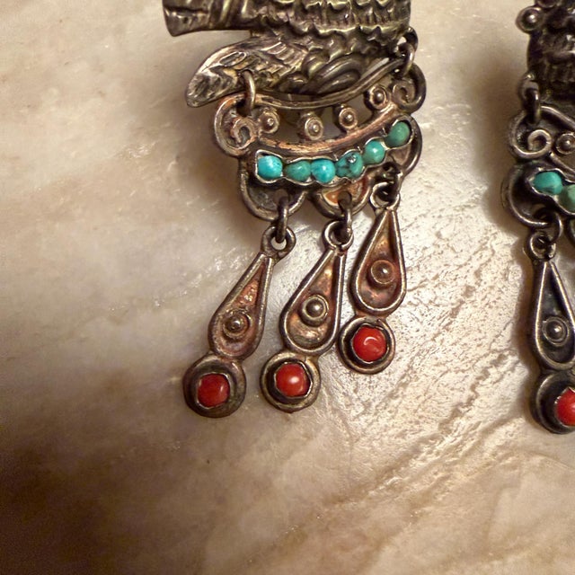 Shell Vintage DoveMexican Sterling Silver Earrings Matilde Poulat Matl Turquoise Coral For Sale - Image 7 of 15