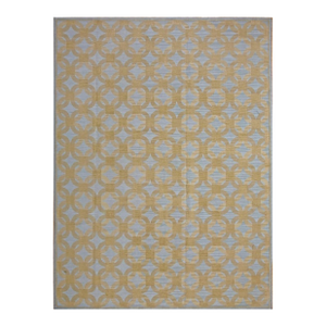 Contemporaneity Slate Gray and Happy Tans Handwoven Wool Pile With Silk Highlights Needlepoint Flat Weave Modern Rug