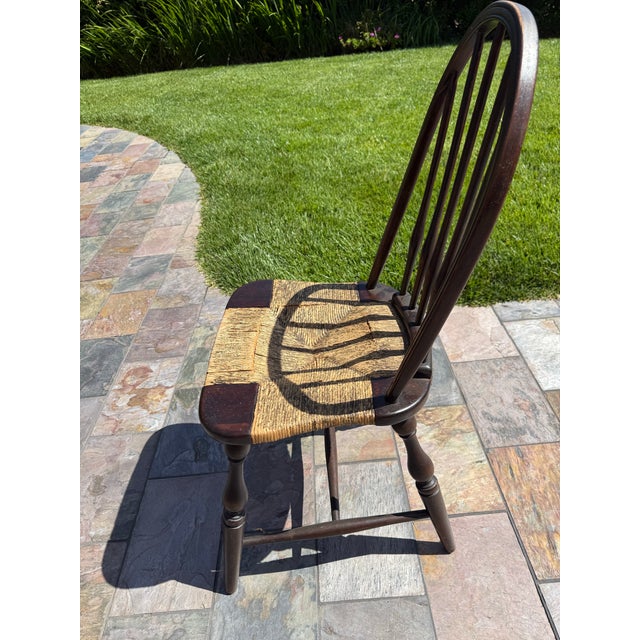 Farmhouse Vintage Windsor Style Chair With Hand-Woven Rush Seat For Sale - Image 3 of 4