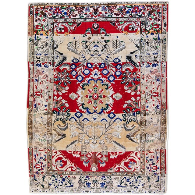 Textile 1960s Vintage Persian Distressed Red Handmade Floral Wool Rug For Sale - Image 7 of 7