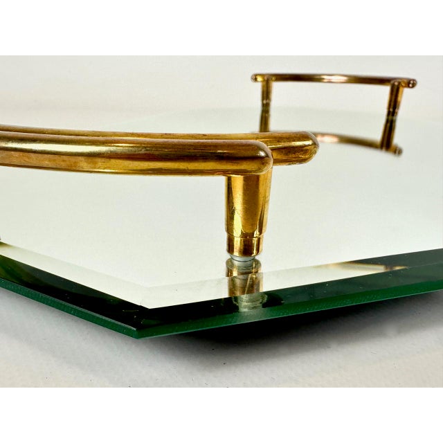 Art Deco Style Gold-Plated Mirrored Glass Serving Tray from Gilde, 1950s For Sale - Image 7 of 12