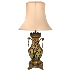 French Hand-Painted Faience & Bronze Urn Table Lamp
