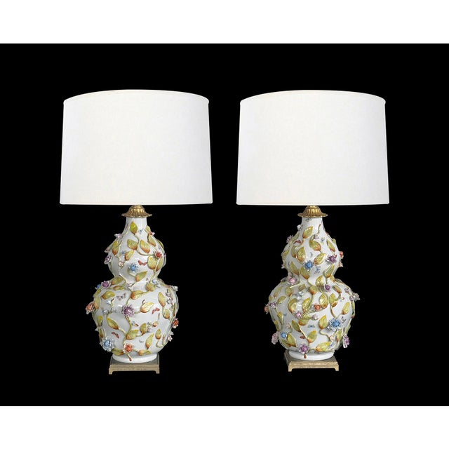 Rococo Fine Pair of Continental Double-Gourd Lamps With Applied Floral Vines For Sale - Image 3 of 9
