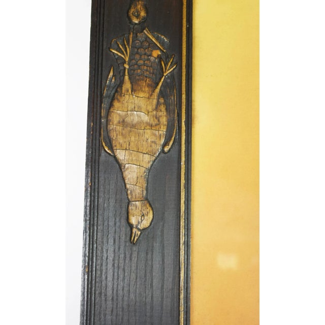 Antique 19th Century Lithograph of Hanging Quail after hunt. Very interesting original folk art frame with a carved...