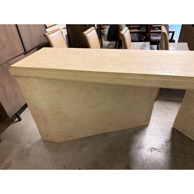 Wood Bespoke Geometric Faux Stone Console Table For Sale - Image 7 of 12