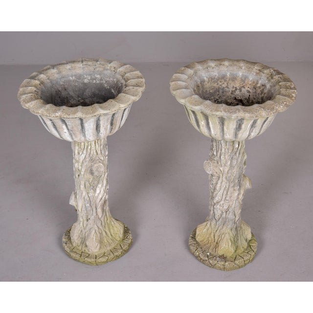 English Stone Faux Tree Trunk Garden Planters - Pair For Sale - Image 4 of 12