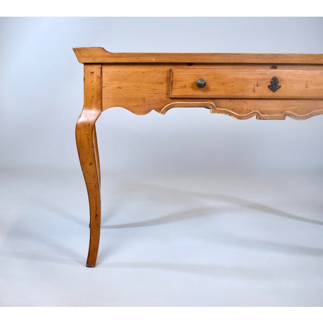 French Country Vintage French Country Pine Writing Desk With Glass Top, 1990s, Usa For Sale - Image 3 of 14