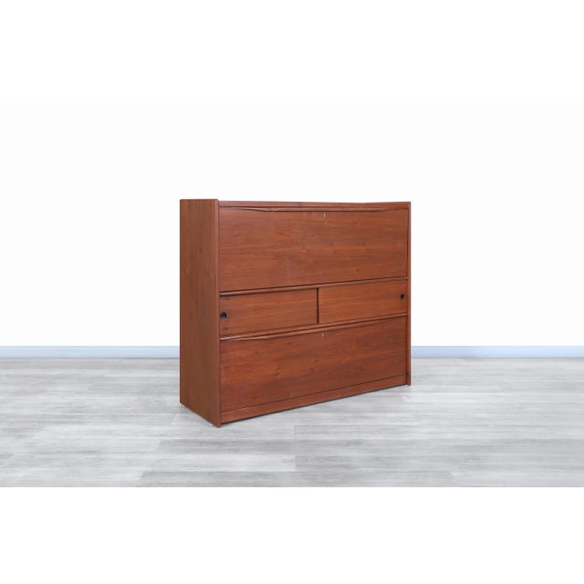 Wood Mid-Century Modern Walnut Drop-Front Dry Bar Cabinet With Shelving For Sale - Image 7 of 13