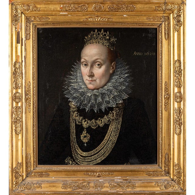 Flemish School Artist, Portrait of Queen Elizabeth I of England, 1620, Oil Painting on Canvas, Framed For Sale - Image 3 of 3