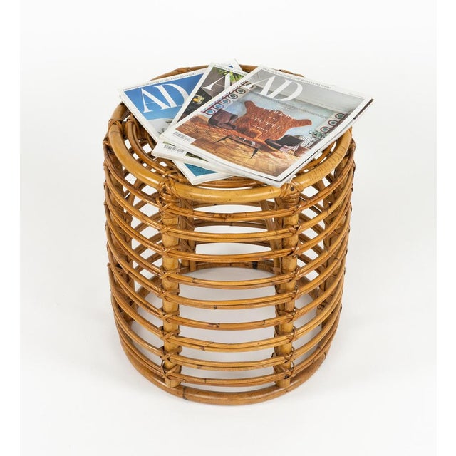 1960s Mid-Century Modern Rattan and Bamboo Stool by Tito Agnoli, Italy, 1960s For Sale - Image 5 of 12