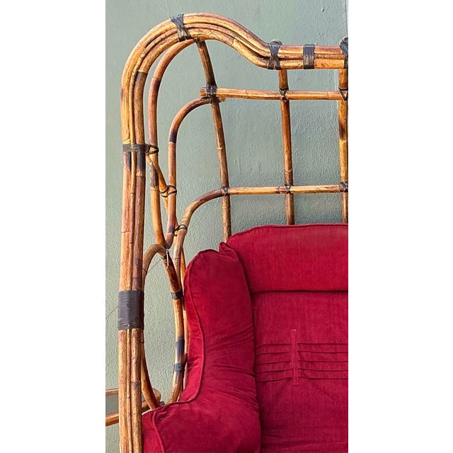 Vintage Bent Rattan Swivel Lounge Chair With Flip Down Side Tables For Sale - Image 11 of 12